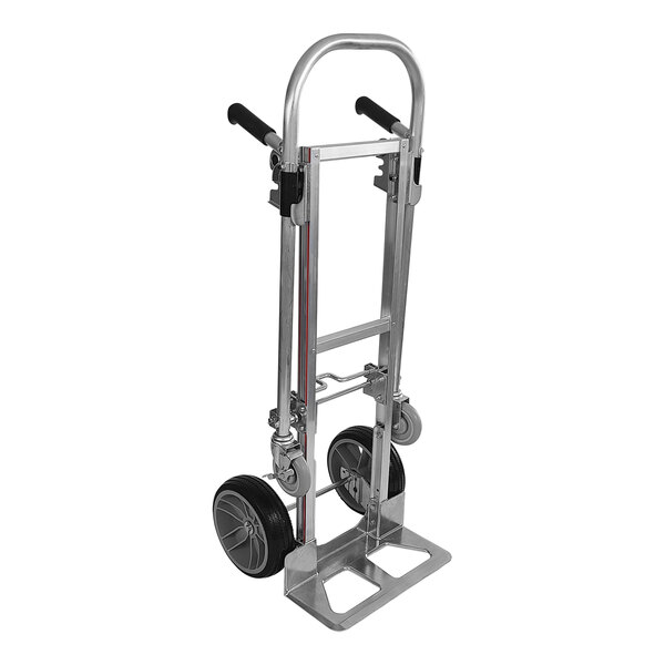 A B&P Manufacturing hand truck with wheels and a double-grip loop handle.