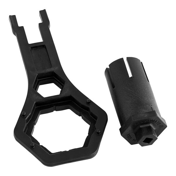 A black plastic Flushmate tool kit holder with a black cap and hexagon tool inside.