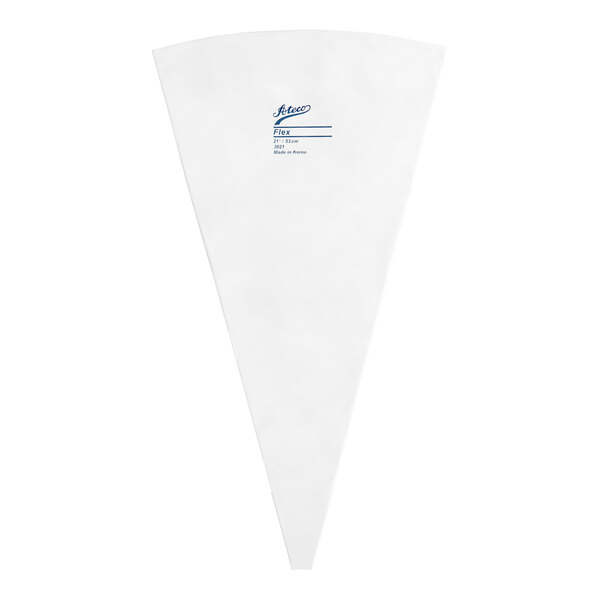 A white plastic bag with blue writing that says "Ateco 21" Flex Polyurethane-Coated Reusable Pastry Bag"