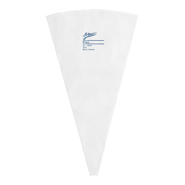 A white plastic bag with blue text reading "Ateco 18" Flex Polyurethane-Coated Reusable Pastry Bag"