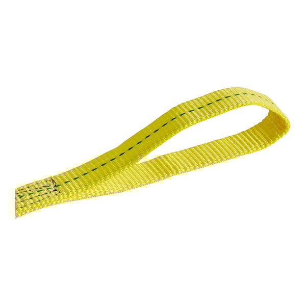 A yellow Lift-All polyester strap with green thread on the eyes.