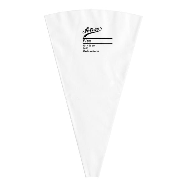 A white paper cone with a label that has black text.