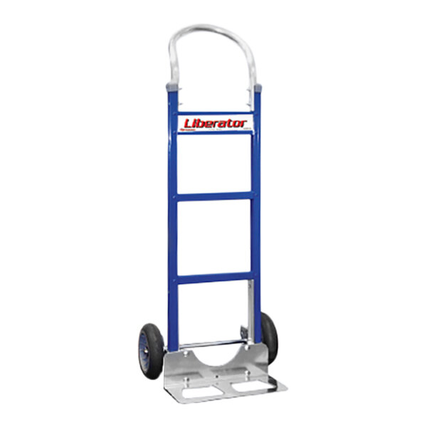 A blue and silver B&P Manufacturing hand truck with loop handle and 10" wheels.