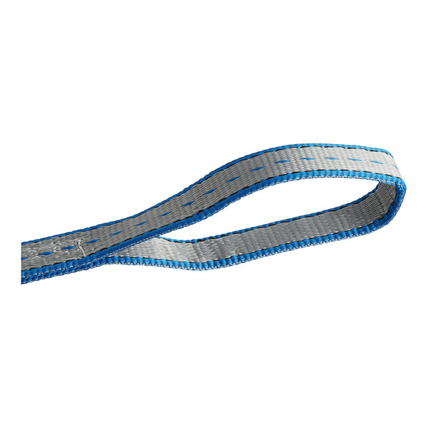 A blue and white Lift-All Tuff-Edge flat eye polyester strap.