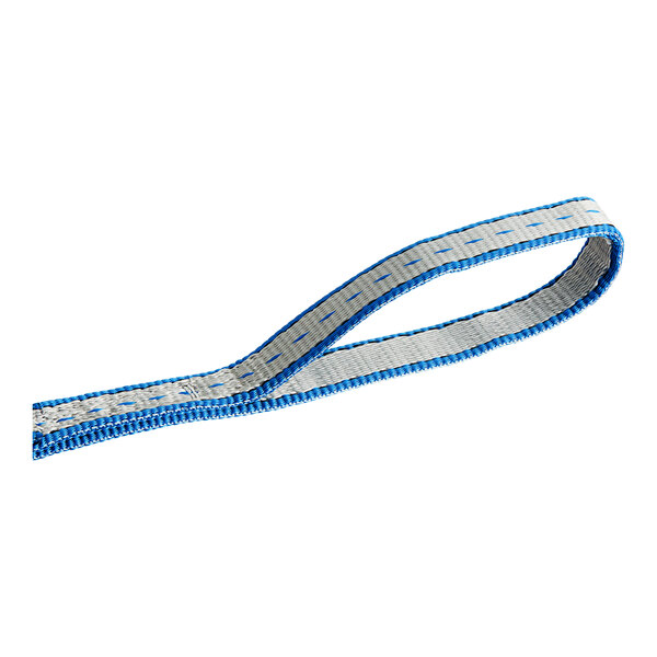 A blue and white Lift-All Tuff-Edge flat eye and eye polyester web sling.