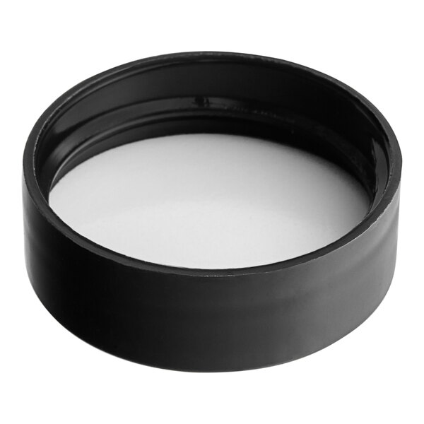 A black circular 33/400 Smooth Black Lid with a white foam liner inside.