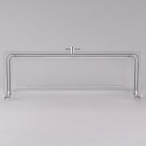 A Tablecraft clear polycarbonate rectangular lid with a metal frame.