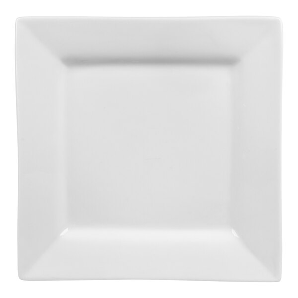 A white square porcelain charger plate.