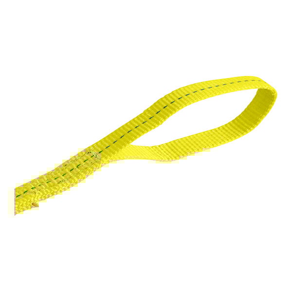 A yellow Lift-All polyester web sling with a loop.