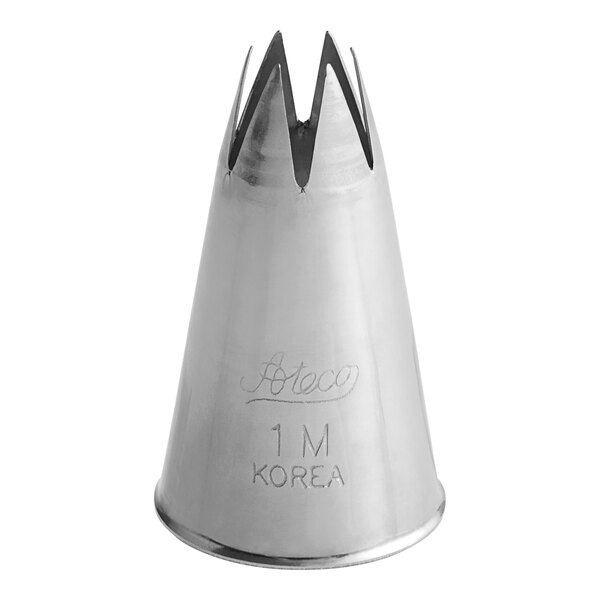 A silver Ateco star piping tip nozzle.