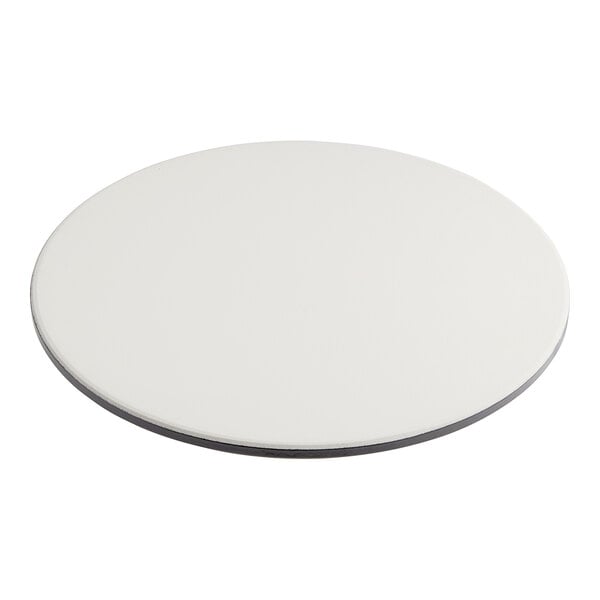 A white circular Solwave pizza stone with a black border.