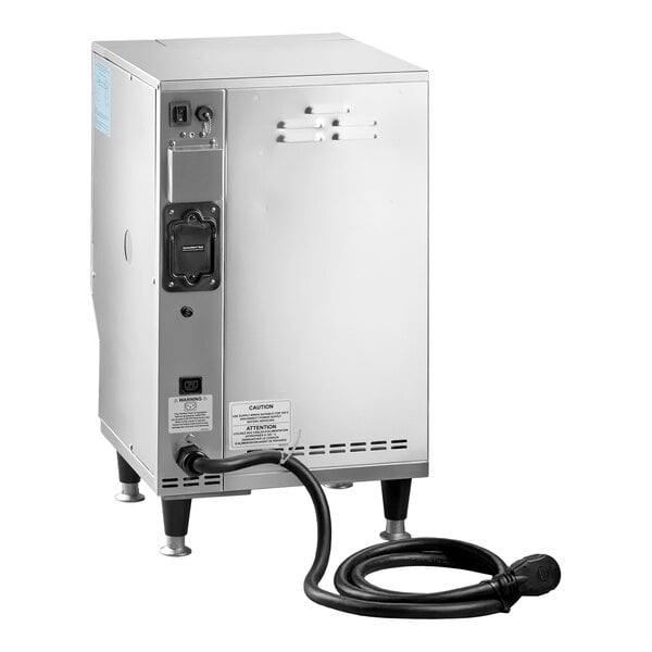 A stainless steel, fully automatic ventless countertop deep fryer with a power cord, designed for commercial use.