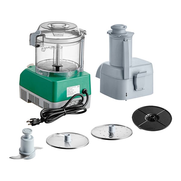 An AvaMix Cadet commercial food processor with a flat lid and accessories on a white background.