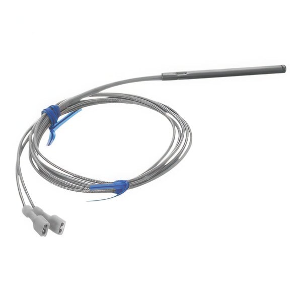 A wire and cable with a connector and a blue band.