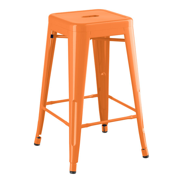 Lancaster Table & Seating Alloy Series Amber Orange Outdoor Backless Counter Height Stool