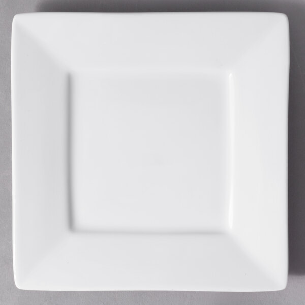 A white square porcelain bread & butter plate with a white rim.