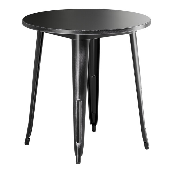 A Lancaster Table & Seating black metal table with legs.