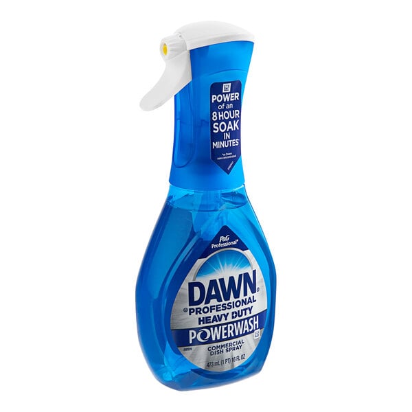 A blue and white spray bottle of Dawn Professional Heavy-Duty Powerwash dish spray.