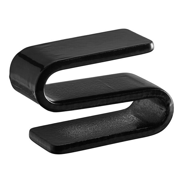 A close up of a pair of black Regency "S" hooks.
