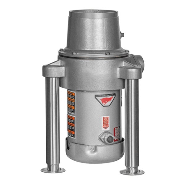 A silver and grey Red Goat Model A food waste disposer with a metal base and cylinder.