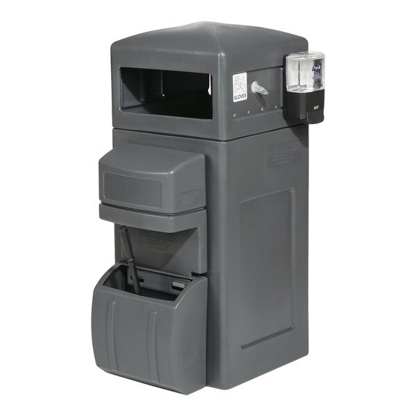 A gray single-sided windshield service station with two sanitation kits and a 45-gallon capacity.