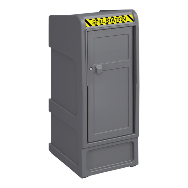 A grey MasonWays outdoor storage cabinet with a keyhole.