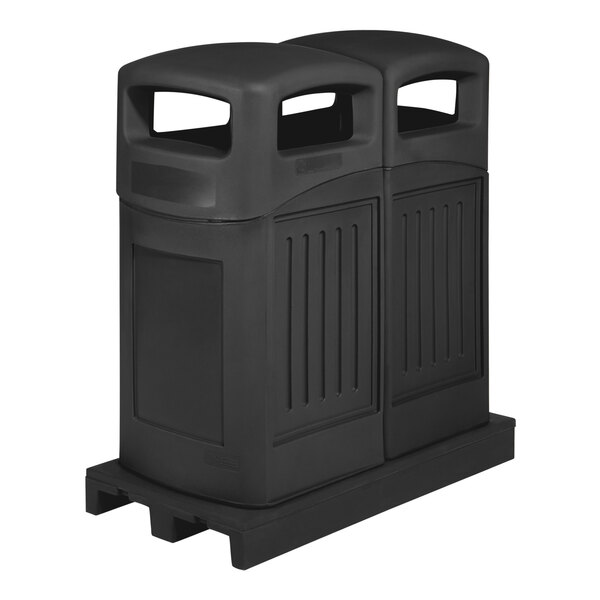 A black MasonWays Rhino dual hood top trash and recycling can.