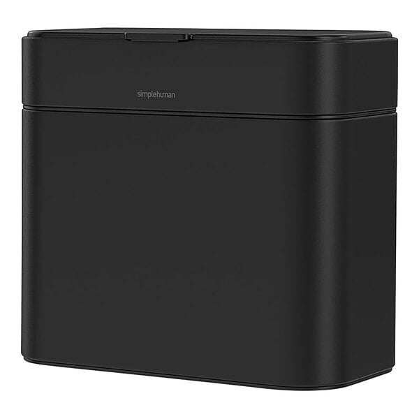 A simplehuman matte black rectangular steel compost caddy with a lid.