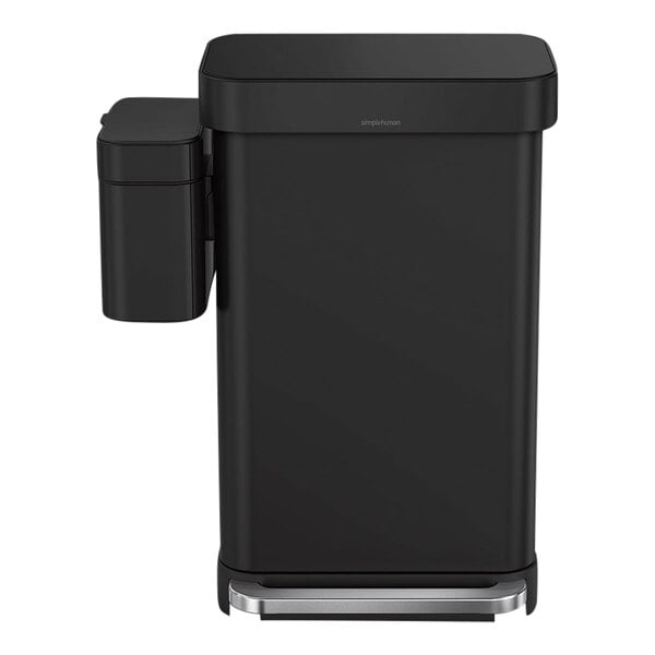 A black rectangular simplehuman compost caddy with a black lid.