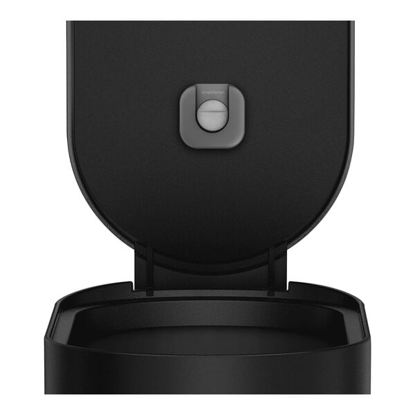 A black simplehuman rectangular slim step-on trash can with a lid.