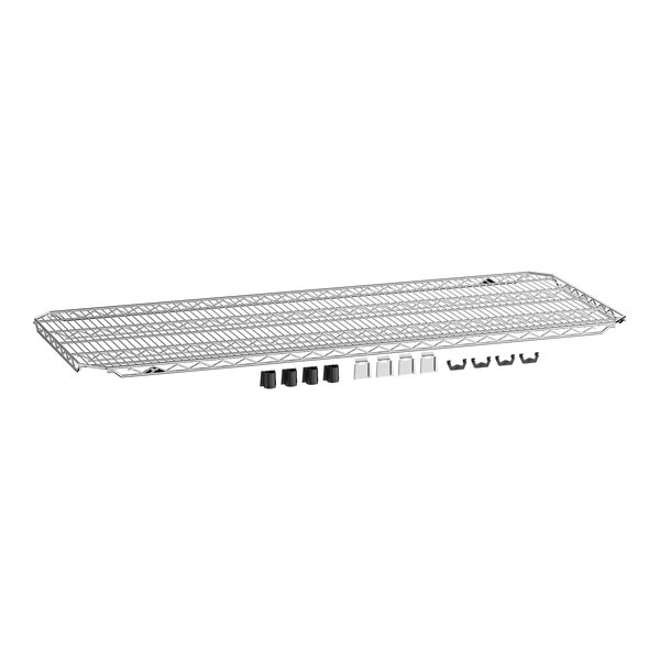 A Metro Super Erecta chrome wire shelf with four holes.