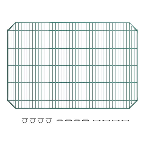 A Metroseal green wire shelf for Metro Super Erecta wire shelving.