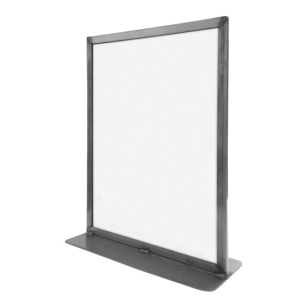 A white board with a silver frame on a stand.
