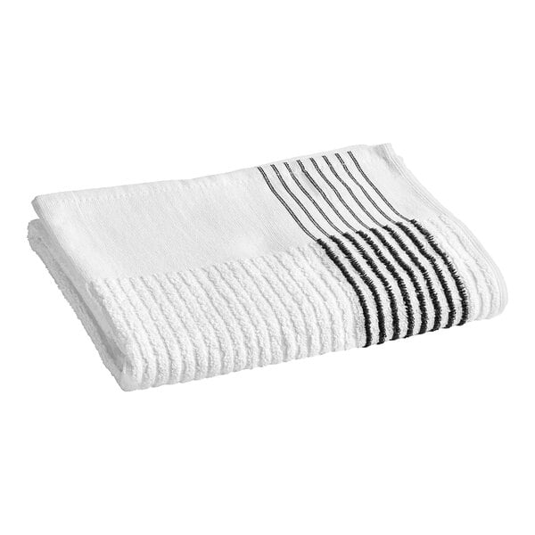 A white towel with black stripes.