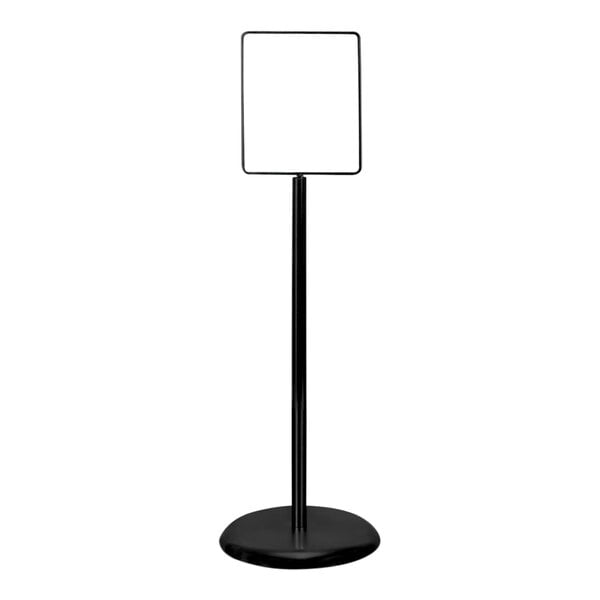 A black rectangular frame on a black pole with a white background.