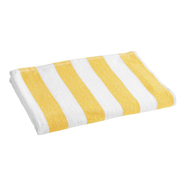 An Oxford Playa yellow and white striped pool towel.