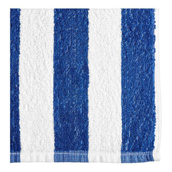 A close-up of a blue and white striped Oxford Playa Cabana pool towel.
