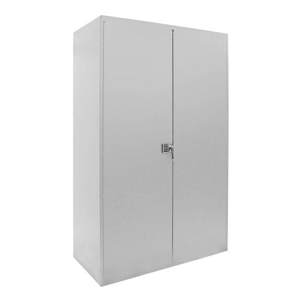 A white Valley Craft steel storage cabinet with two doors and a lock.