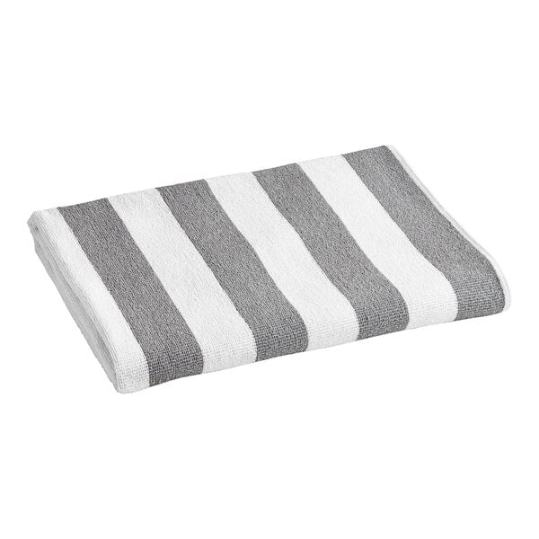A grey and white striped Oxford Playa Cabana pool towel.