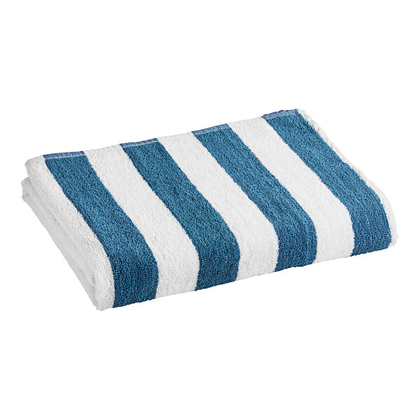 An Oxford blue and white striped pool towel.