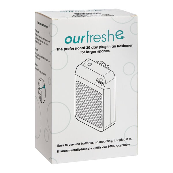A white box with a picture of a Ourfresh air freshener cabinet.