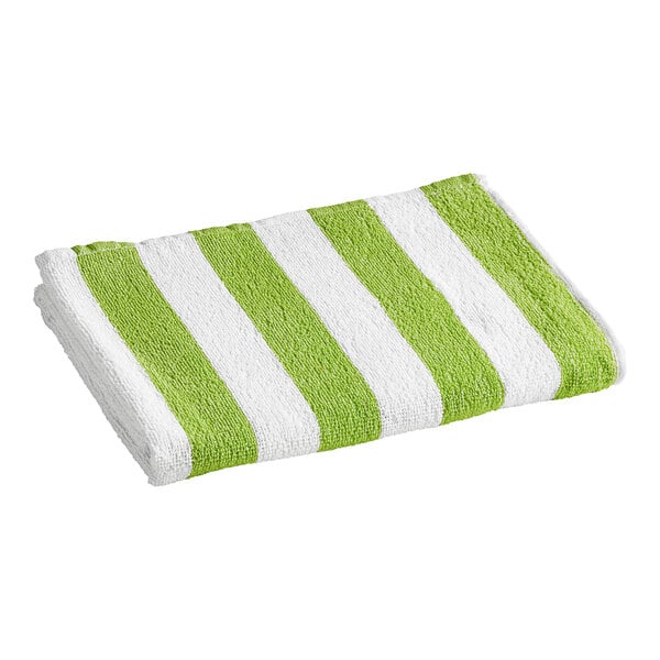 An Oxford green and white striped pool towel.