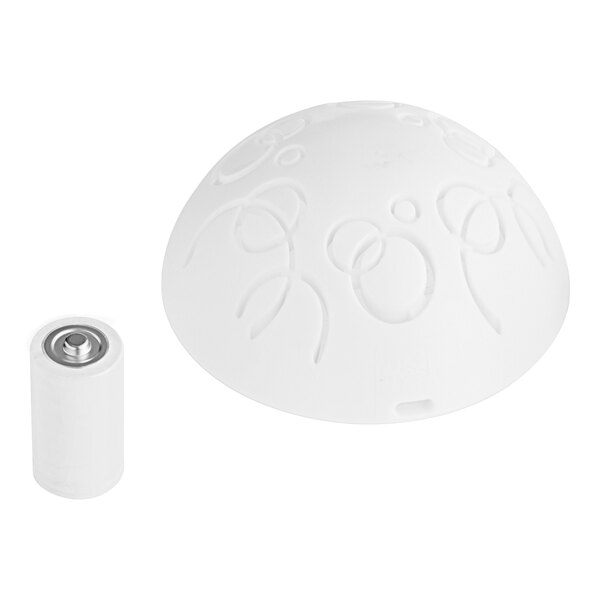 A white round air freshener refill with a battery inside.