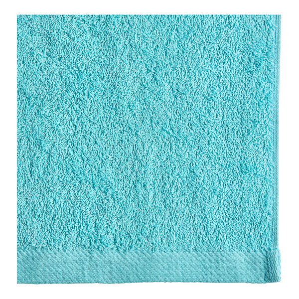 An aqua Oxford pool towel with a white border.