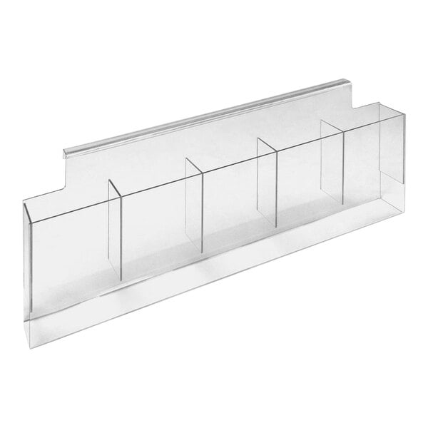 A clear acrylic 5-pocket book holder for open face pedestal boards.