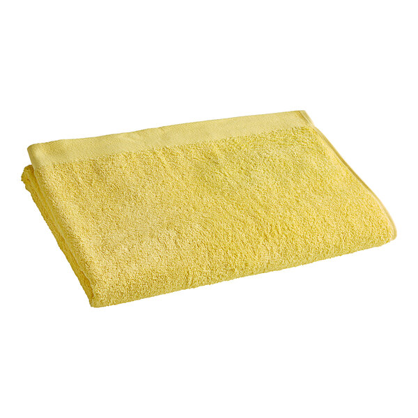 A yellow Oxford pool towel on a white background.