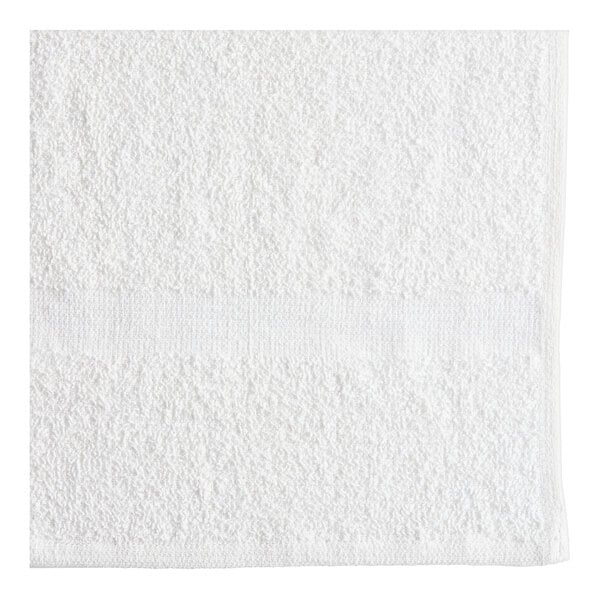 A white towel with a blue stripe.