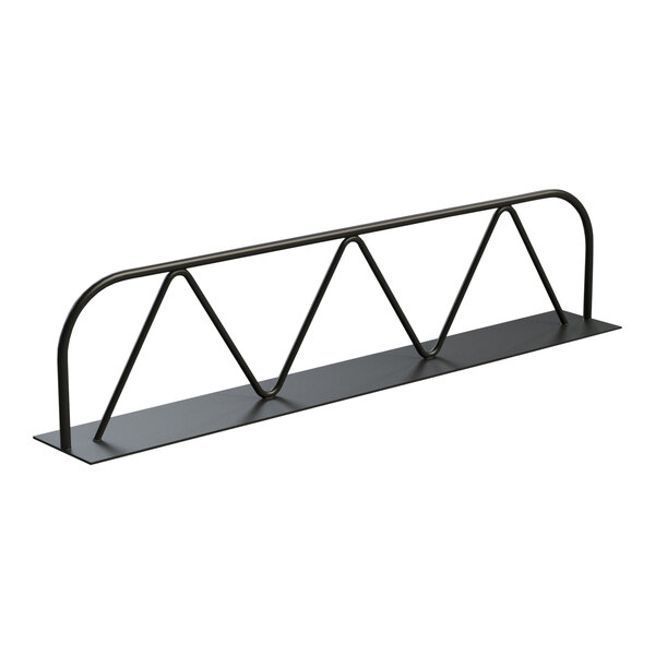 A black metal Borray shelf divider with three triangles on it.