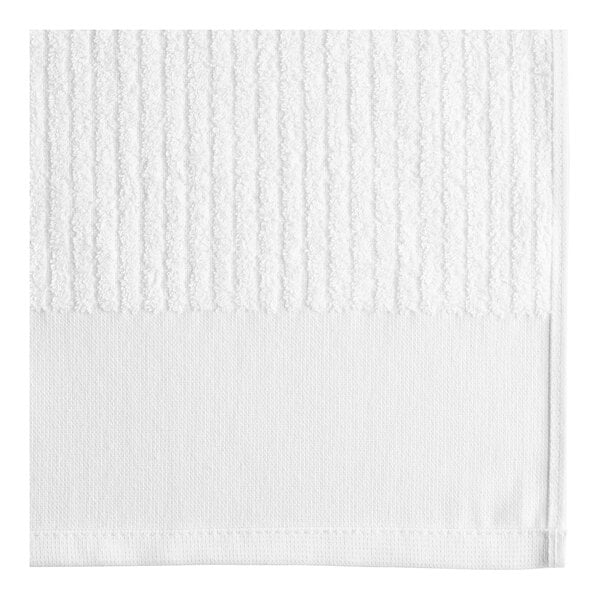 A close-up of a white Oxford gym towel with a textured edge.