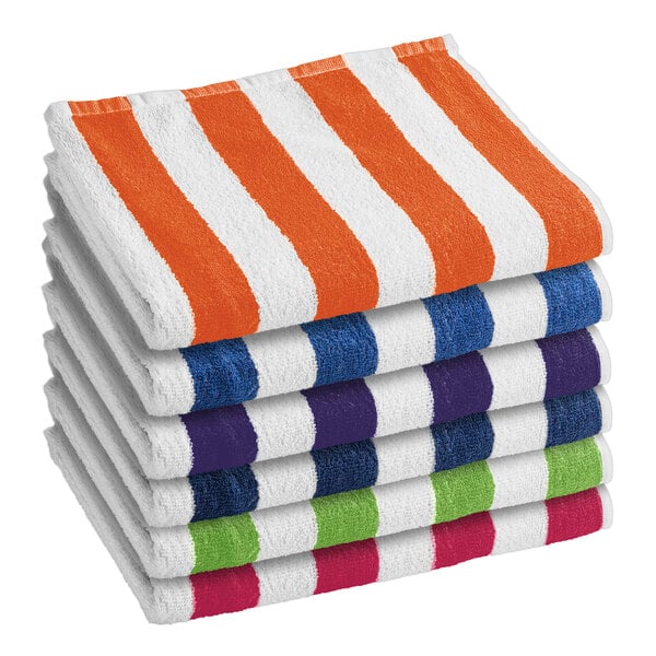 A stack of Oxford Assorted Stripes Cabana Pool Towels.